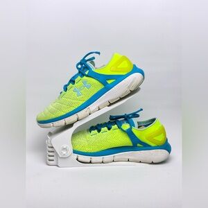 UNDER ARMOUR Speedform Fortis Neon Yellow Blue Running Shoes Size 8.5